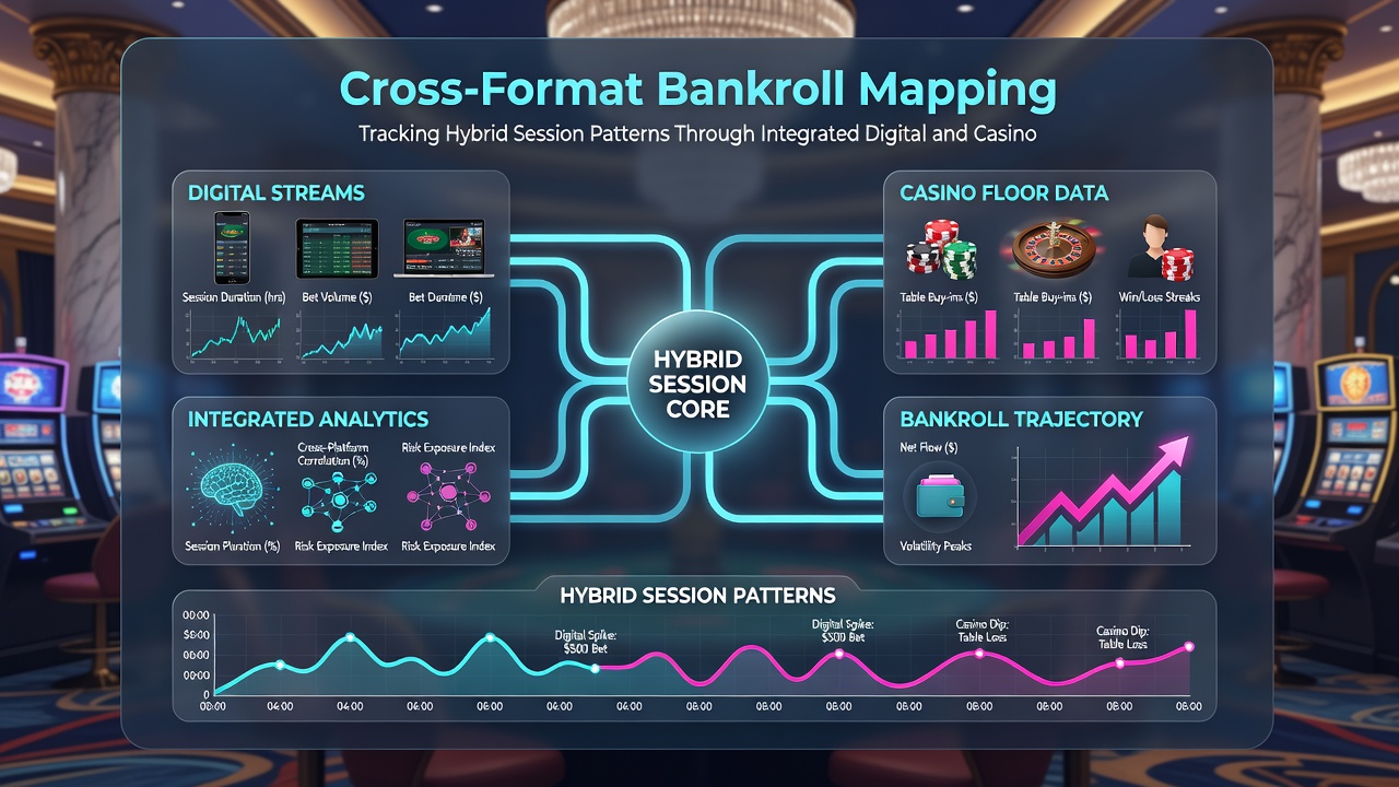 Grafiek die bankroll fluctuaties toont over een periode van zes maanden met live en online data overlay
