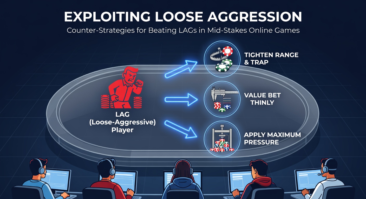 Grafiek met poker stats en HUD overlay op een online tafel, illustrerend LAG ranges en counter plays