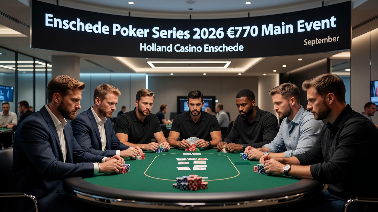 Winnaar AJ Niazi viert de overwinning tijdens de Valkenburg Poker Series 2026